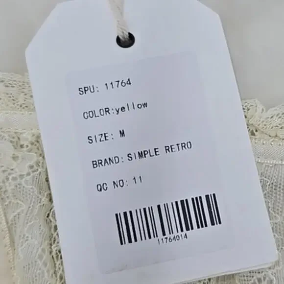 Simple Retro Lace Patchwork Cottage Core Yellow M Coquette Lace Dress - Picture 12 of 15